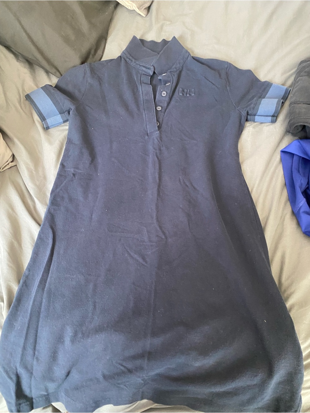 Helly Hansen Navy Polo-Style Dress with Light Blue Stripe Cuffs